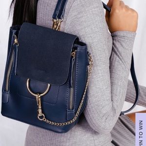 Sidewalk Stunner Navy Blue Vegan Leather Backpack